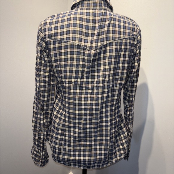 Old‎ Navy Pearl Snap Button Down Shirt Navy Plaid Women's M Preppy Outdoor Y2K - Picture 7 of 11